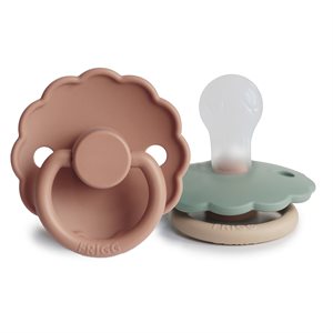 FRIGG Daisy - Round Silicone 2-Pack Pacifiers - Rose Gold/Willow - Size 1